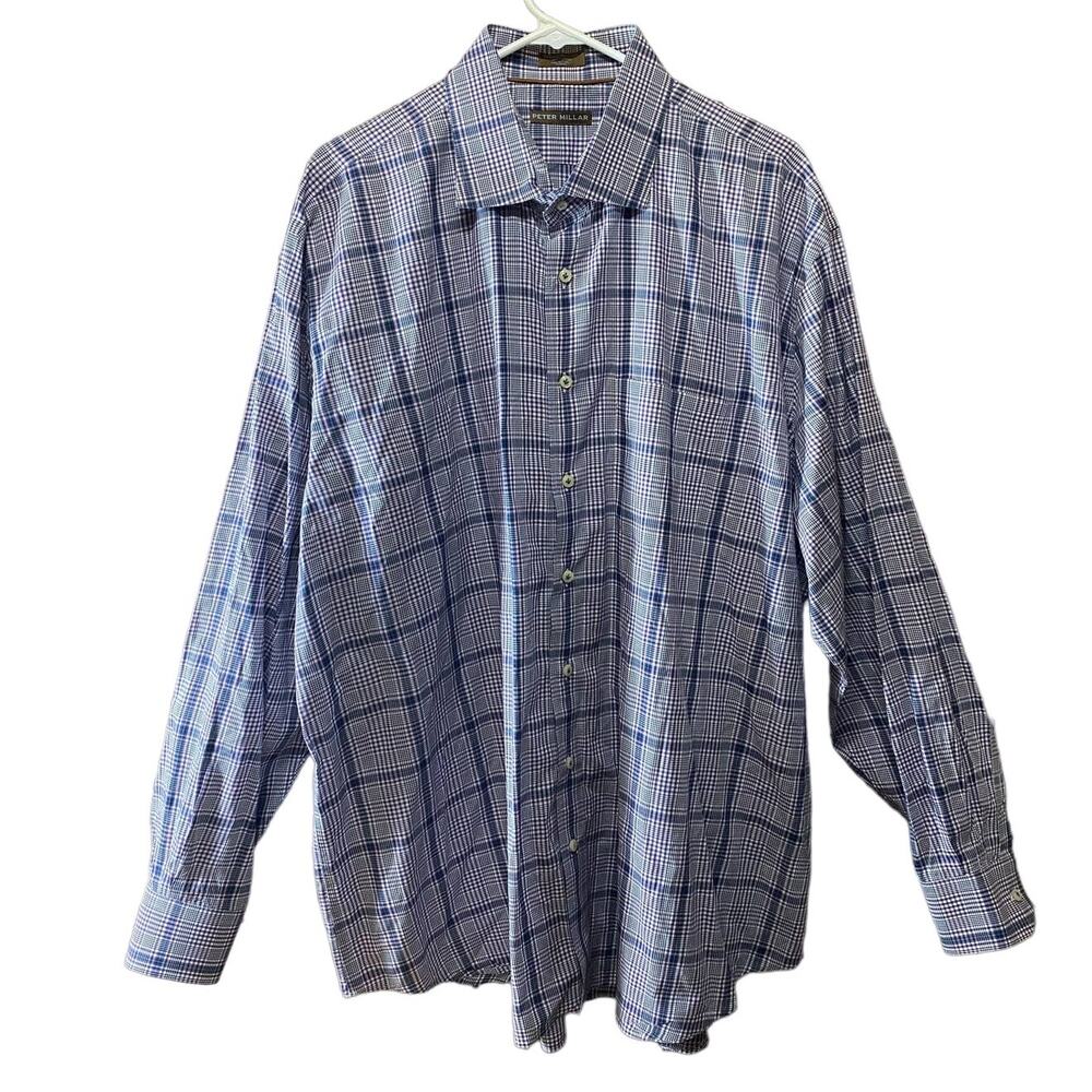 Peter Millar Purple and Green Long Sleeve Button Down Shirt Men's size XXL